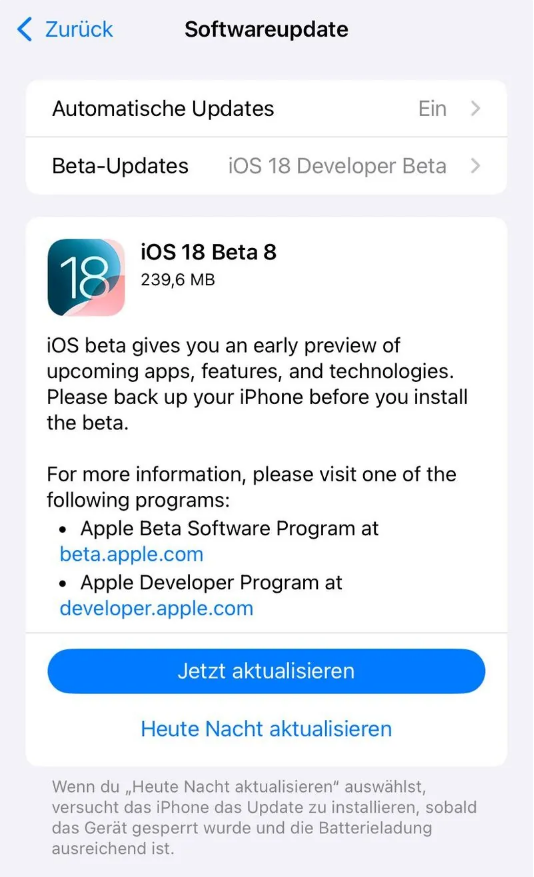 果洛苹果手机维修分享苹果 iOS / iPadOS 18 开发者预览版 Beta 8 发布 